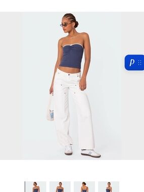 Edikted Ayla Low Rise Carpenter Jeans White